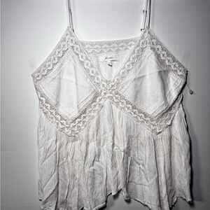 Talori Women's Top Camisol Size L White Cottagecore Boho No Sleeve Lace Trim
